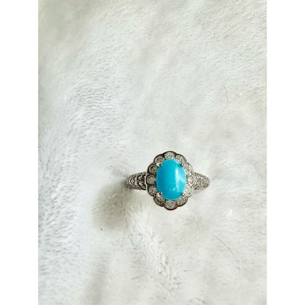 Turquoise blue color cubic zirconia adjustable ring ￼